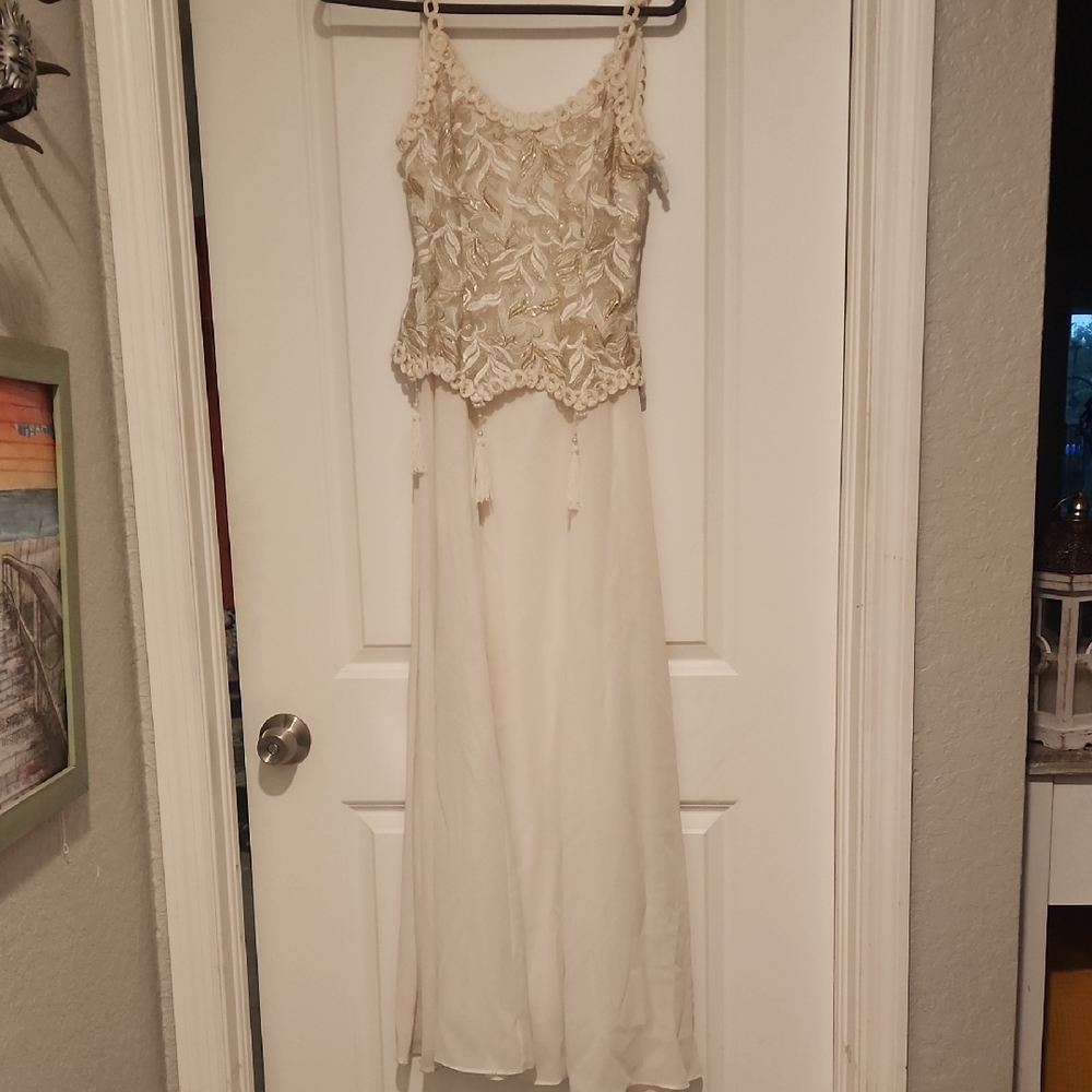 Cicci Bone Dress Spaghetti Strap Sleeveless Gold Lace Top Tassel Bridal Lined